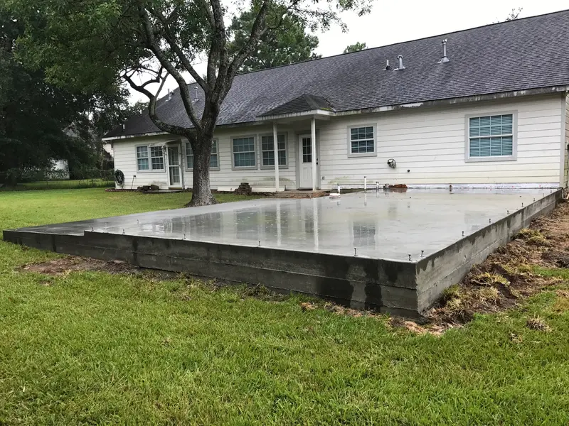 Finished residential concrete slab poured by the Heco Concrete crew
