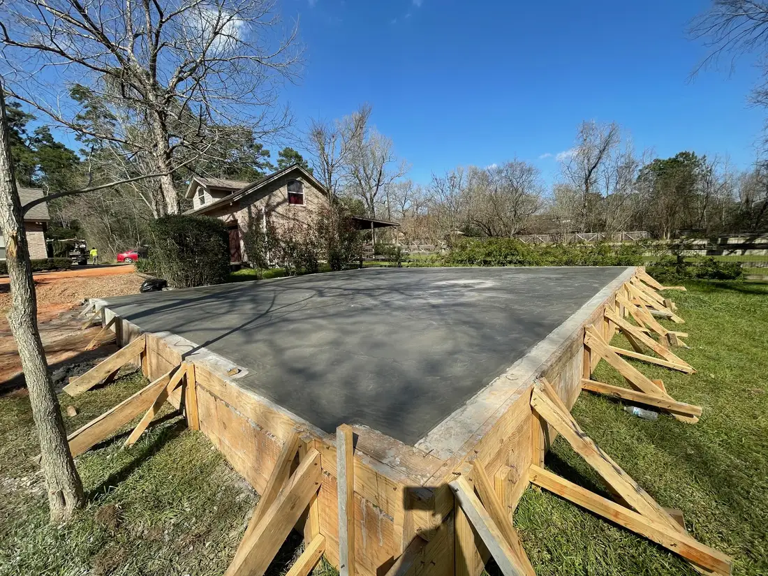 Residential concrete slab with wood forms